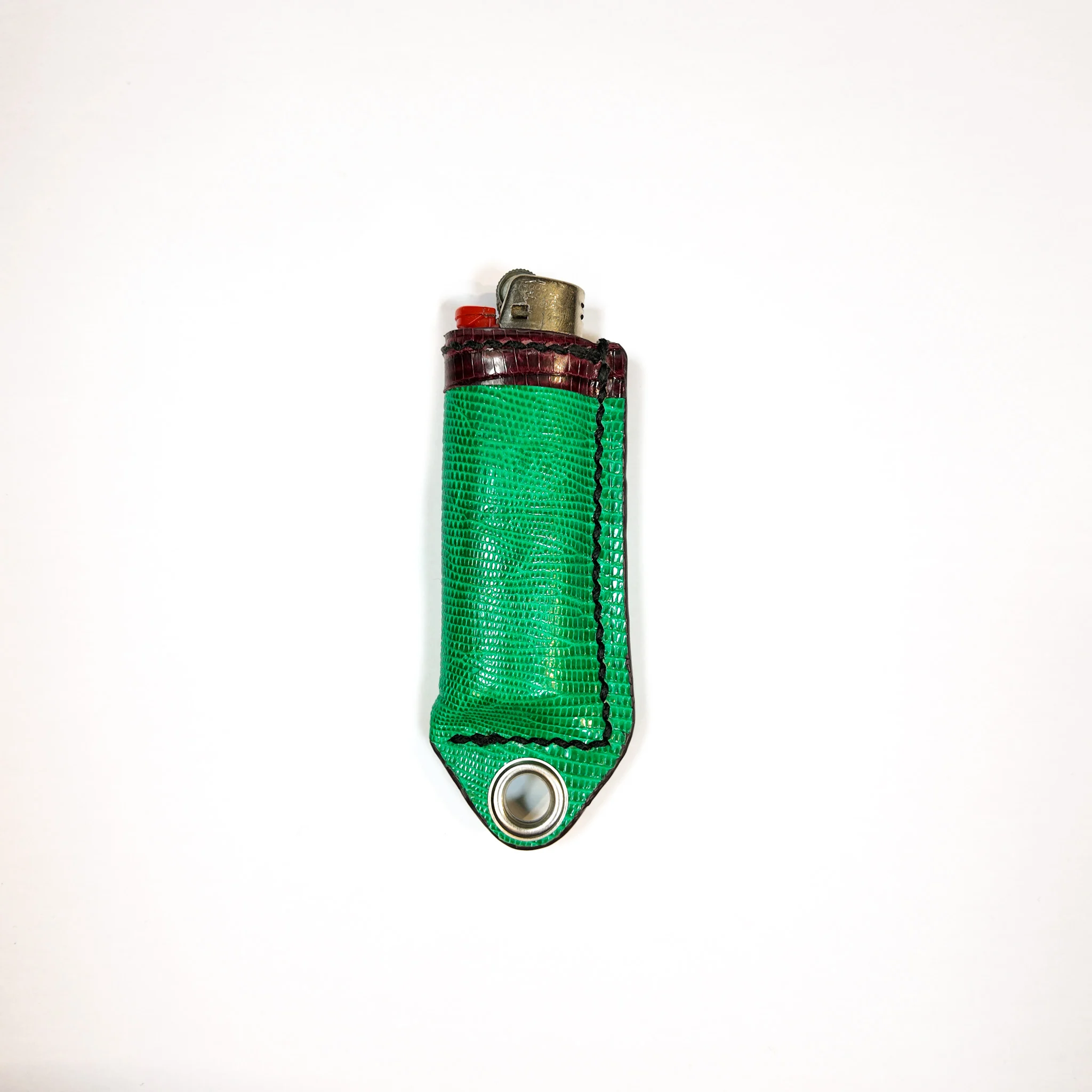 Étui à briquet en cuir de lézard avec œillet vert – Image 2