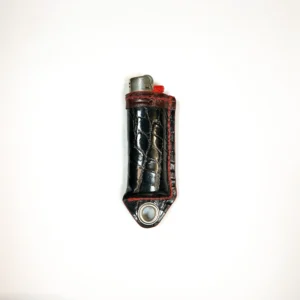 Étui à briquet en cuir d’alligator avec œillet noir