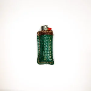Etui à briquet en cuir d’alligator vert