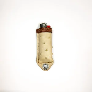 Étui à briquet en cuir d’autruche avec œillet beige